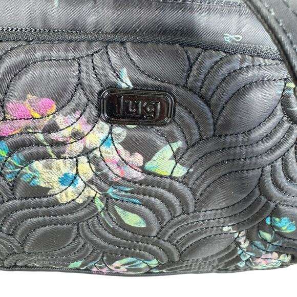 LUG Samba Crossbody Purse Adjustable Strap Black Floral Print Quilt Convertible - Picture 2 of 10